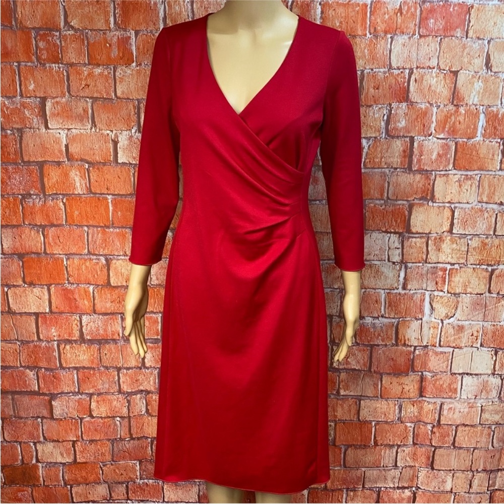 Lands’ End Ponte Side Gathered Red‎ Sheath Dress